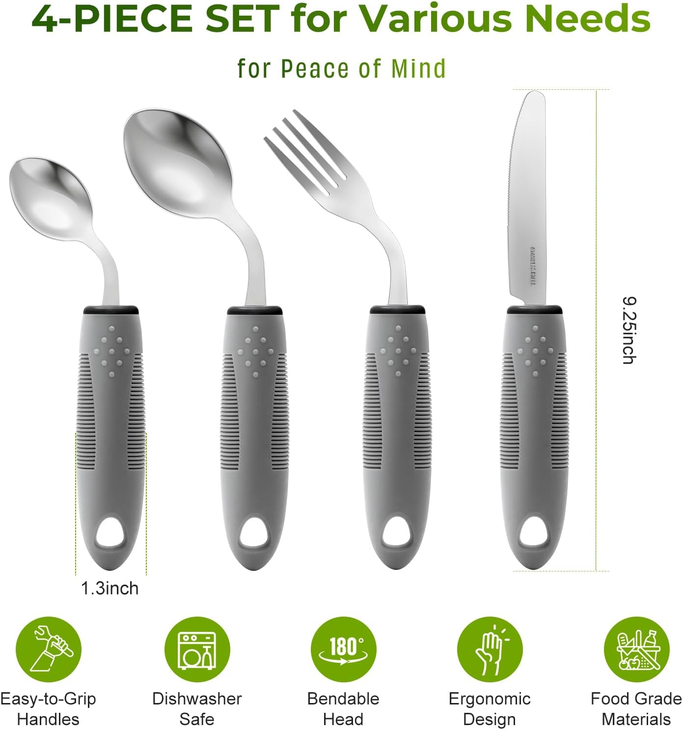 4-Piece Adaptive Utensils Set for Parkinson&rsquo;S & Hand Tremors &ndash; 42&deg; Angled, 2.5 Oz Weighted Silverware &ndash; Easy-Grip Utensils for Seniors & Arthritis (Fork, Knife, Spoon) image number 4