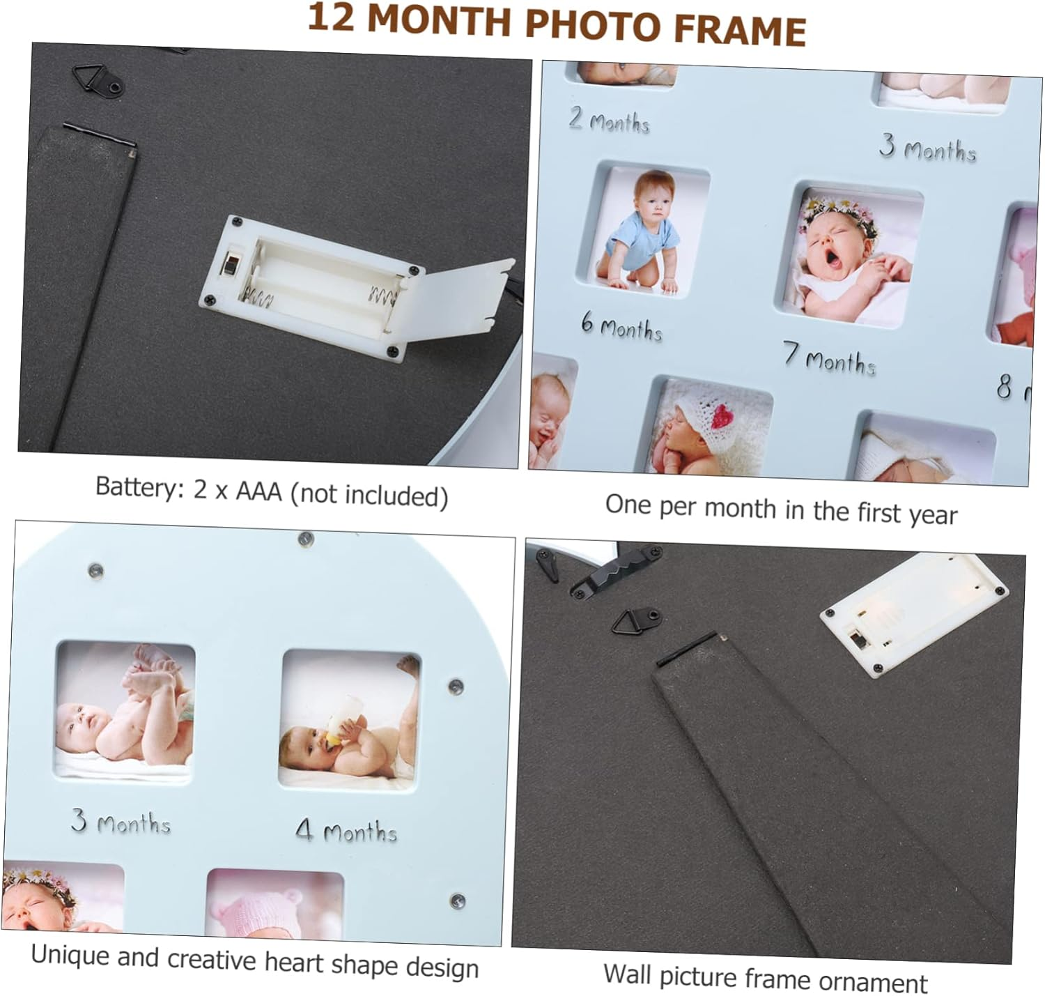 1Pc Heart Shaped Growth Record Frame with Month Photo Display for Cherishing Memories Unique Keepsake for Newborn Milestones for Wall image number 4