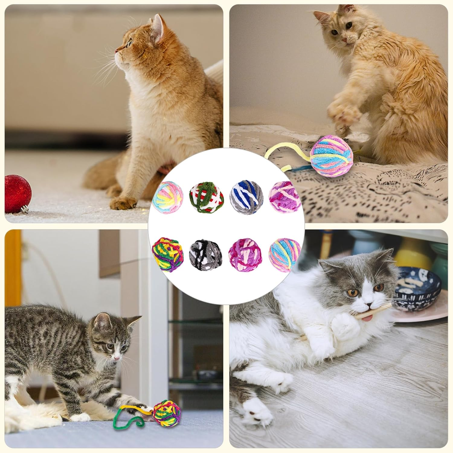 8 Pcs Cat Toys, Cat Toys, Pet Toys, Plush Yarn Balls, Sound Producing Balls, Woven Colorful Cat Toys for Self Enjoyment and Relaxation, Pet Supplies, Teasing Cat Toys, Sound Producing Teeth Grinding,