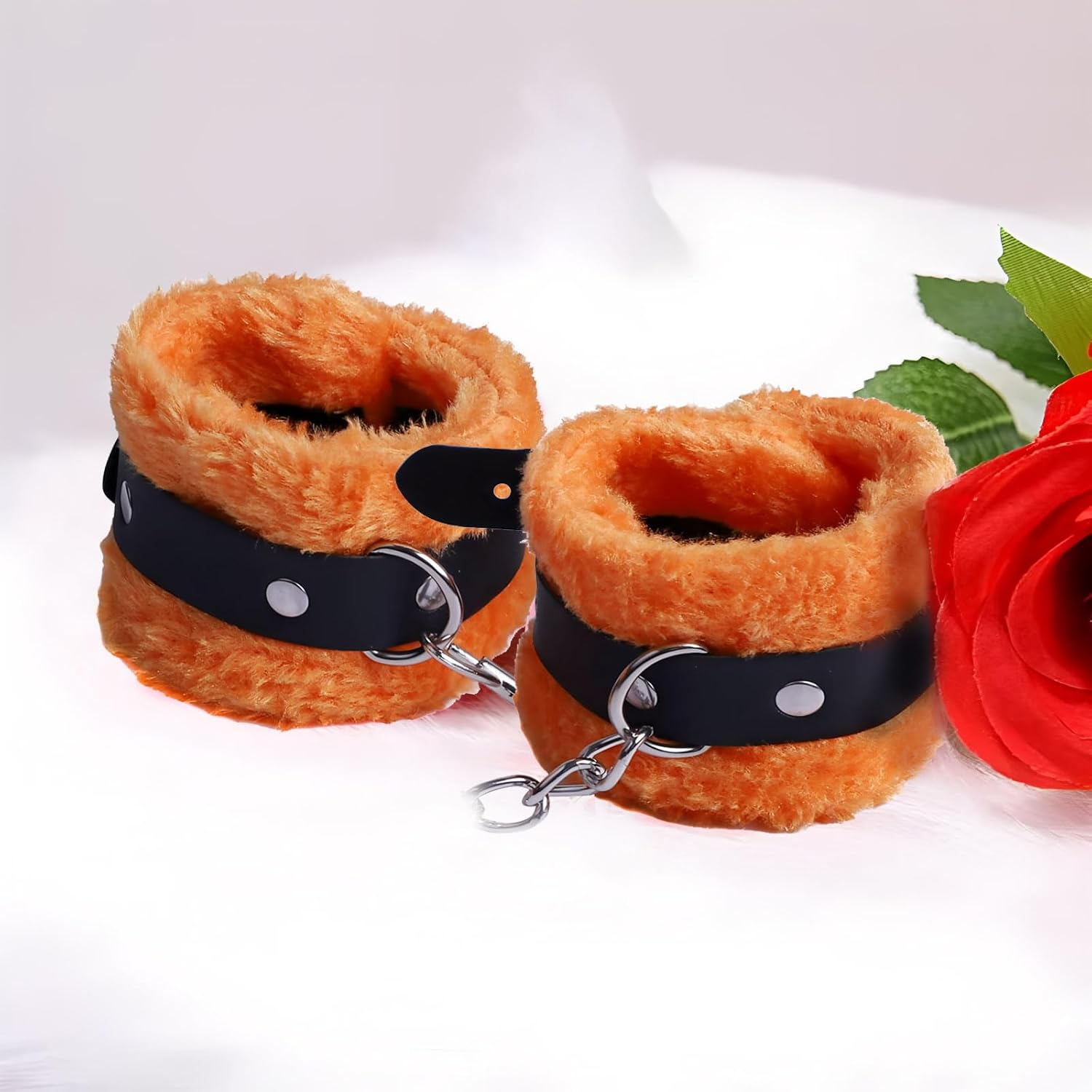 Mineens Handcuffs Sexy Toy,Orange Plush Handcuffs,Novelty Animals Costume Party Accessory Role-Playing Accessories,Sexy Plush Handcuffs Set Suitable for Couple Role-Playing Party Supplies image number 4