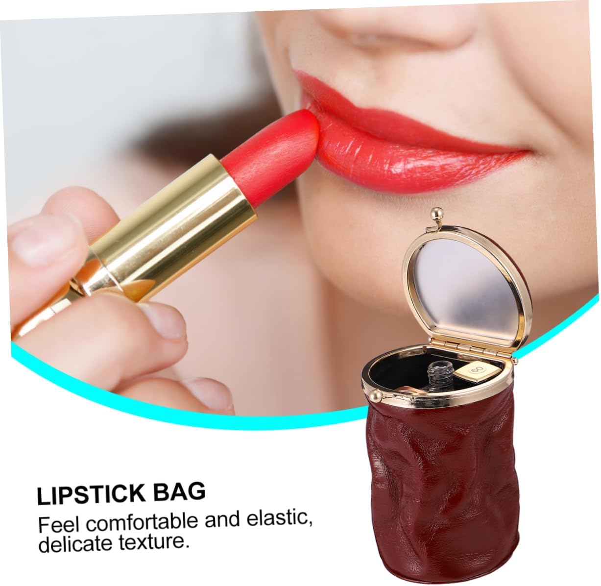 HAKIDZEL 1Pc Mini Retro Leather Makeup Bag with Mirror Portable Fashion Cosmetic Organizer for Daily Use Fits Pockets and Purses Cute Design for Easy Carrying image number 2