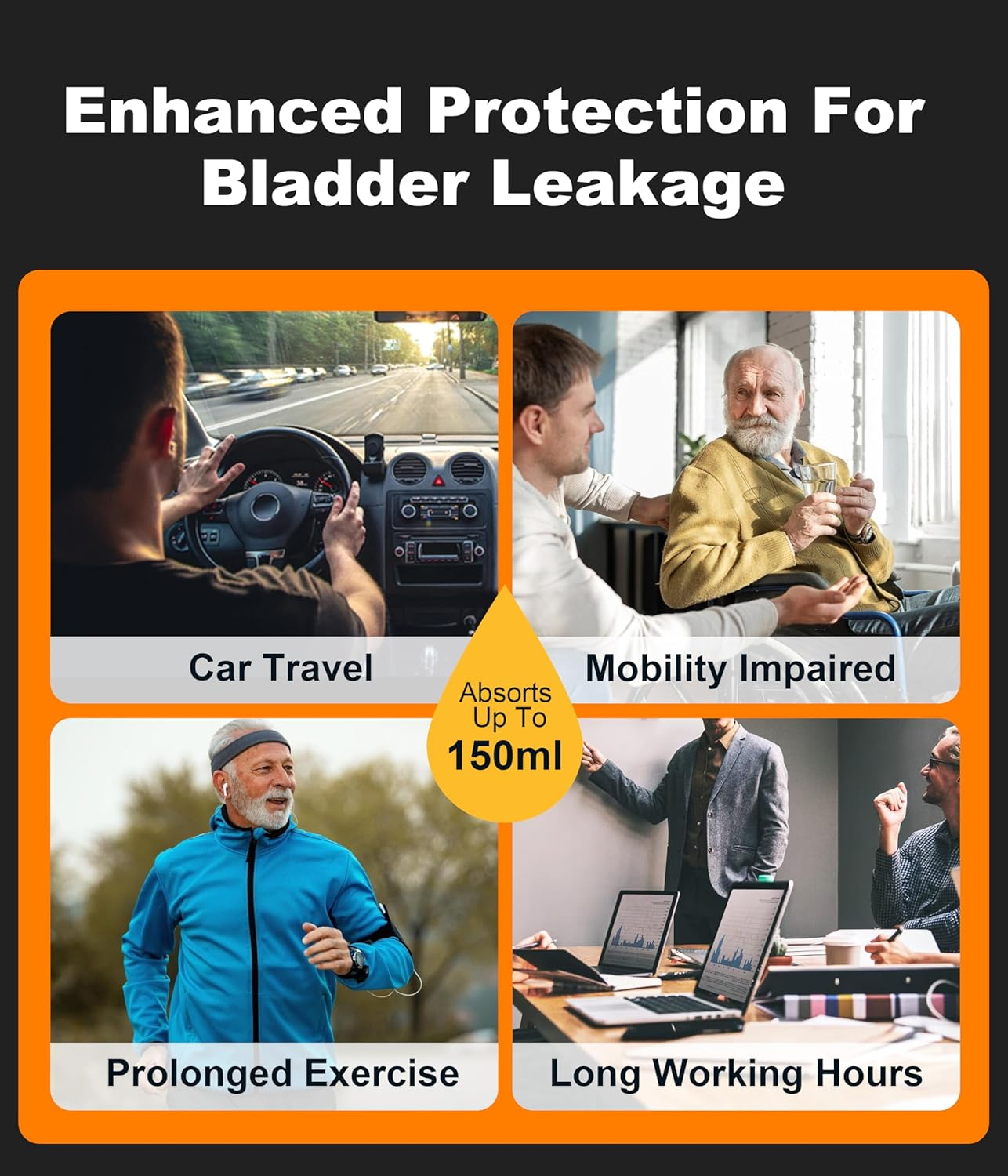 SUNCHIRI Men'S Incontinence Underwear, 150 ML Absorbency Washable and Reusable Cotton Leakproof Protection Boxer Briefs 3 Pack (Multicolor, Medium) image number 3