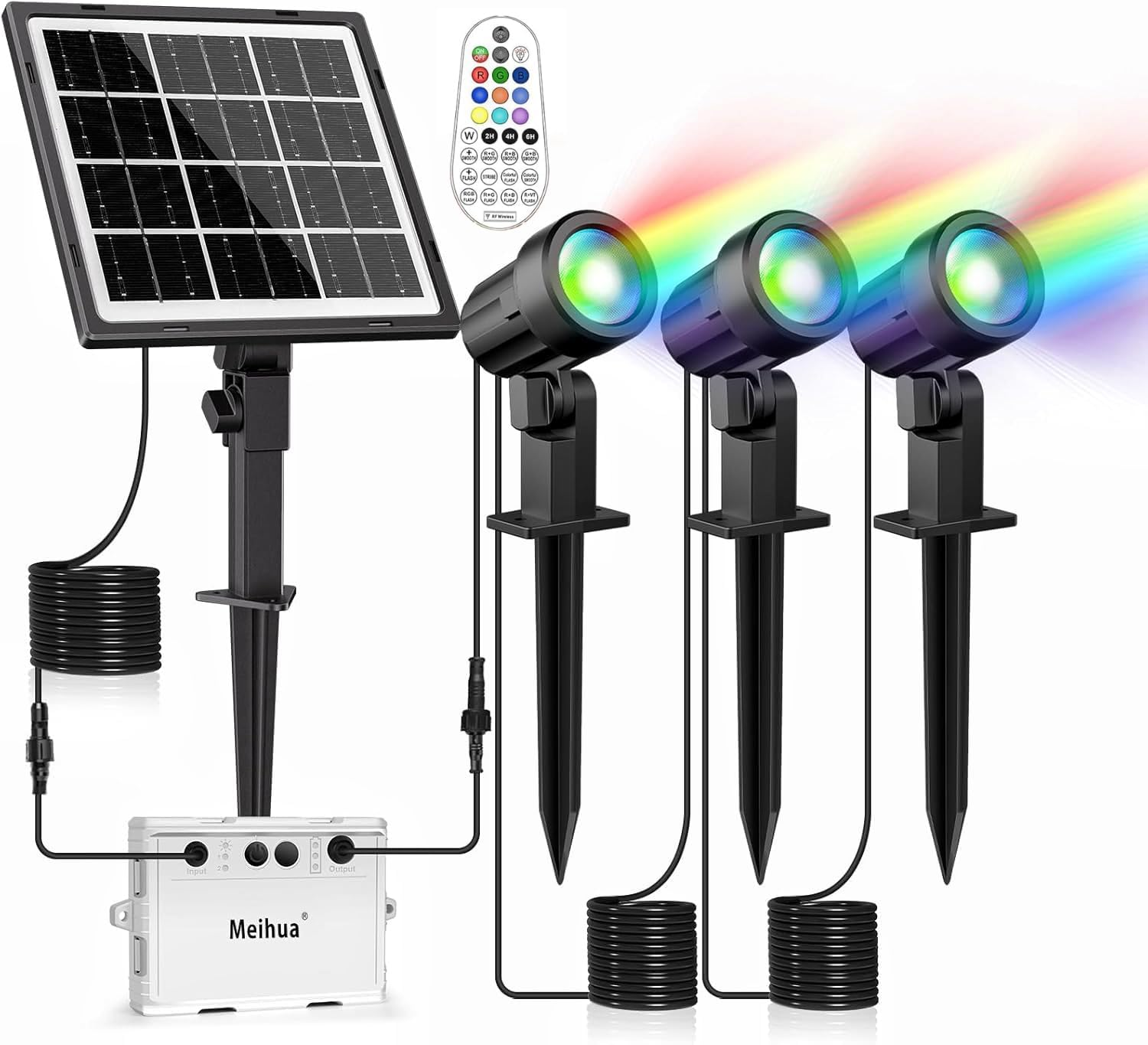 Meihua Solar Spotlights 3 in 1 with Remote Control RGB Outdoor Landscape Light IP66 Waterproof Garden Light 10 Colors 12 Modes with Timer Memory Funtion for Gardens Statue Pathway Patio image number 1
