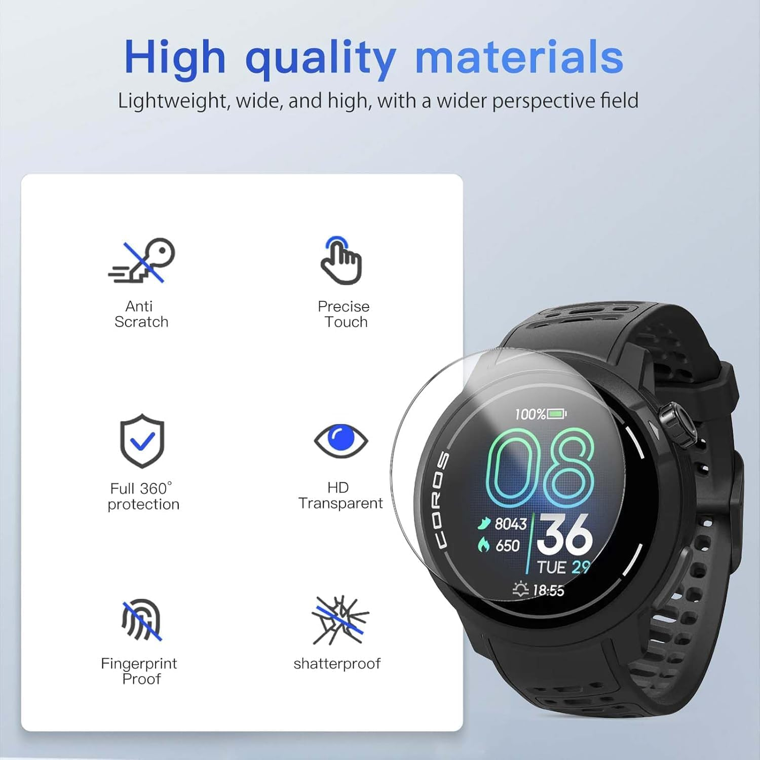 [4 Pack] Screen Protector for COROS PACE Pro, Tempered Glass Protector, HD Tempered Glass, 9H Hardness Scratch Resistan Protector for COROS PACE Pro image number 2
