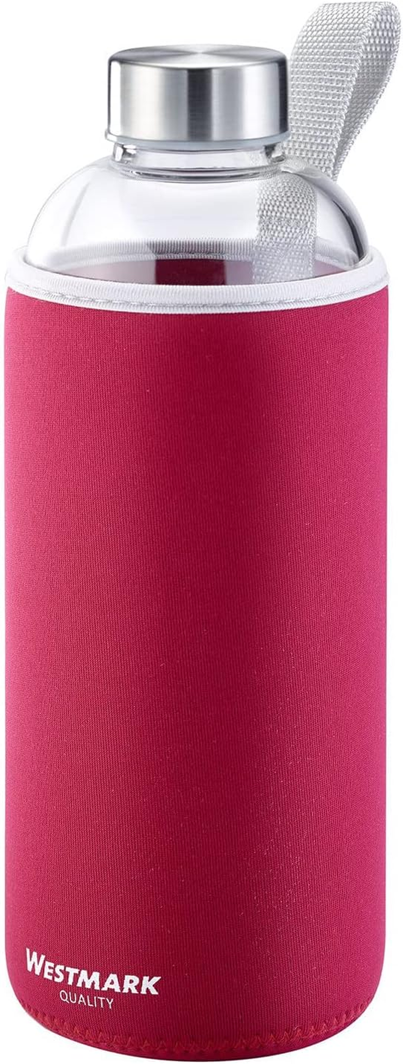 Westmark Drinking Bottle Set 2 Pieces 2 Glass Drinking Bottles with Print, Includes 1 Protective Cover, 1000 Ml, Glass, Silicone, Rubber, Bpa-Free, Viva, Red/Anthracite/Silver/Clear, 5274222E8