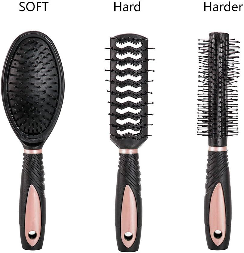 5Pcs Paddle Hair Brush Detangling Brush and Hair Comb Set Hair Brush Professional Salon Hairbrush Mirror Women Makeup Hand Comb Set for Straight Curly and All Hair Types (Pink) image number 6