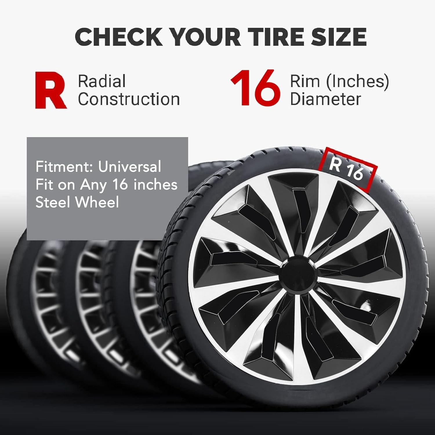 Hubcap Wheel Covers, 4Pcs 16 Inch Full Protect Stylish Look Car Decor Wheel Covers, Suitable for R16 Wheel Rim image number 2