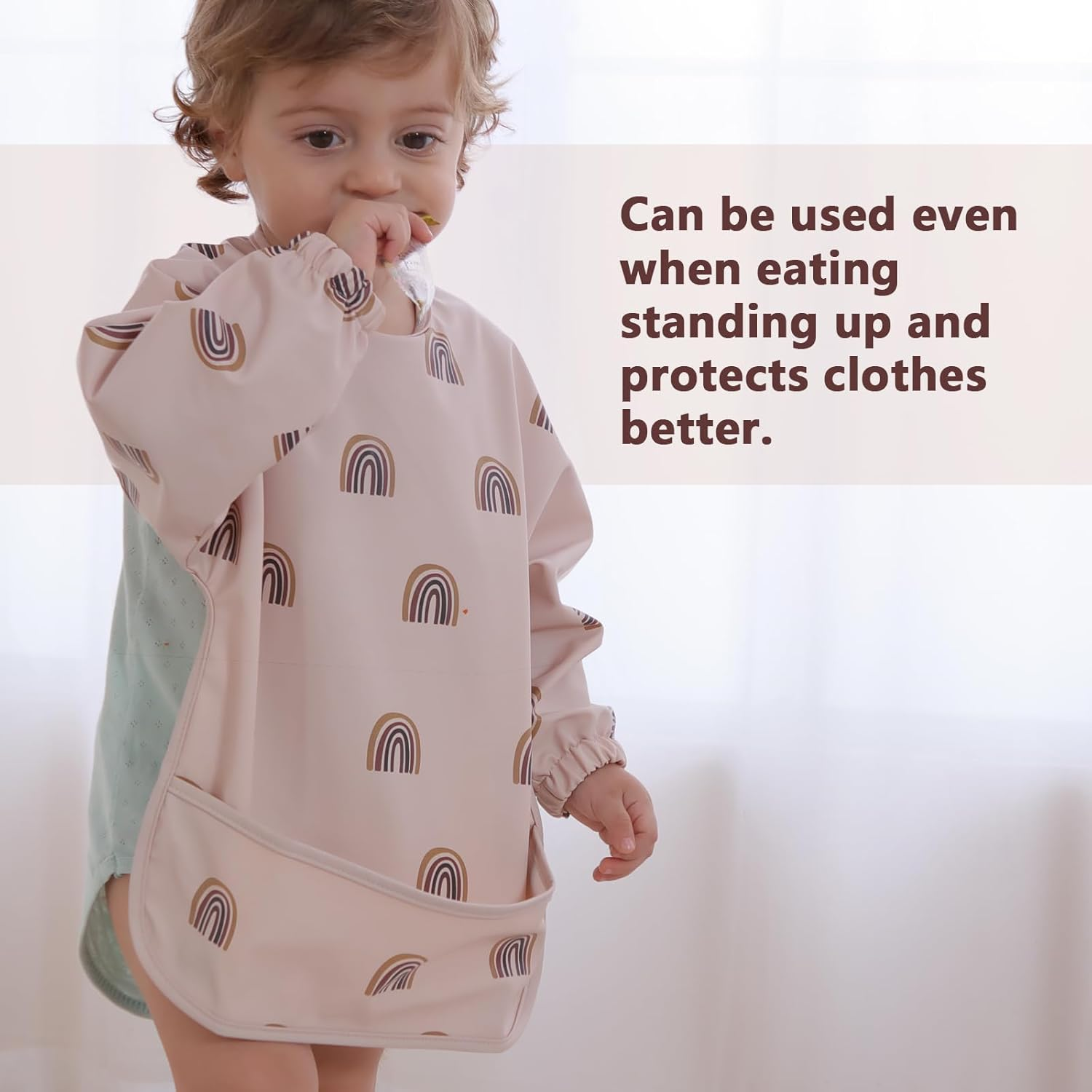 Hiumotan Feeding Bib & Baby Bib with Long Sleeves & BLW, Soft and Skin-Friendly Material, Coverall Bibs for Baby Feeding, Waterproof and Easy to Clean & Machine Washable, Infant Toddlers (Pink) image number 5