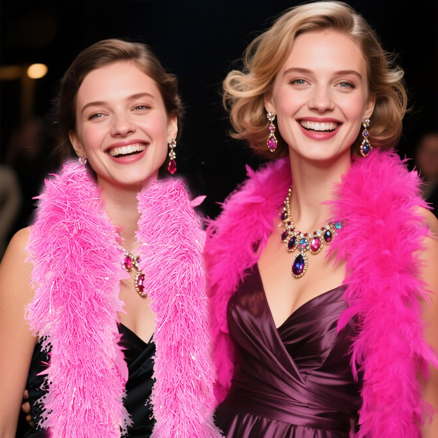 5 Ft 14Pcs Feather Boas and 14Pcs Heart Sunglasses Set Artificial Fluffy Boas Party Bulk for Women Bachelorette Party image number 6