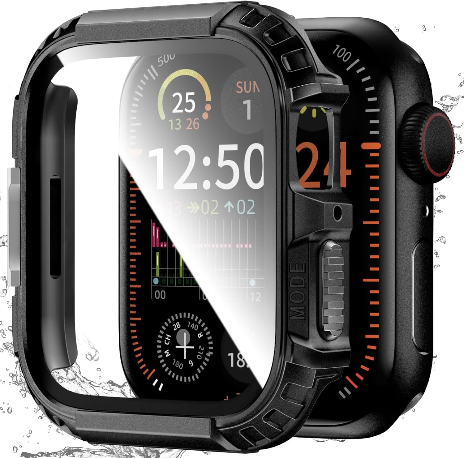 Zumyzu Rugged Waterproof Case for Apple Watch 44Mm Series 6 5 4 SE with Tempered Glass Screen Protector, Hard PC Bumper Protective Cover for Iwatch 44Mm Black Gray