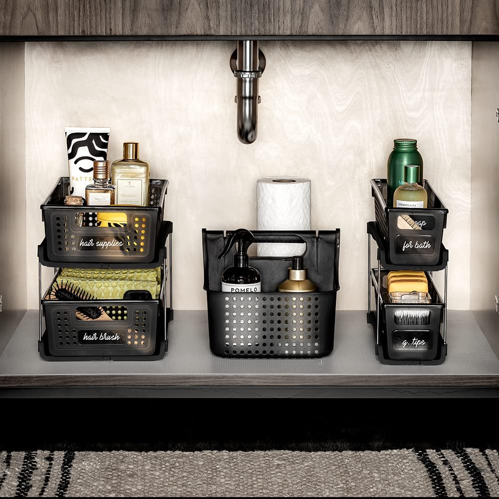 Madesmart Premium Antimicrobial 2-Tier Mini Organizer Multi-Purpose Slide-Out Storage with Handles and Dividers for Home and Bath, Pack of 1, Carbon image number 5