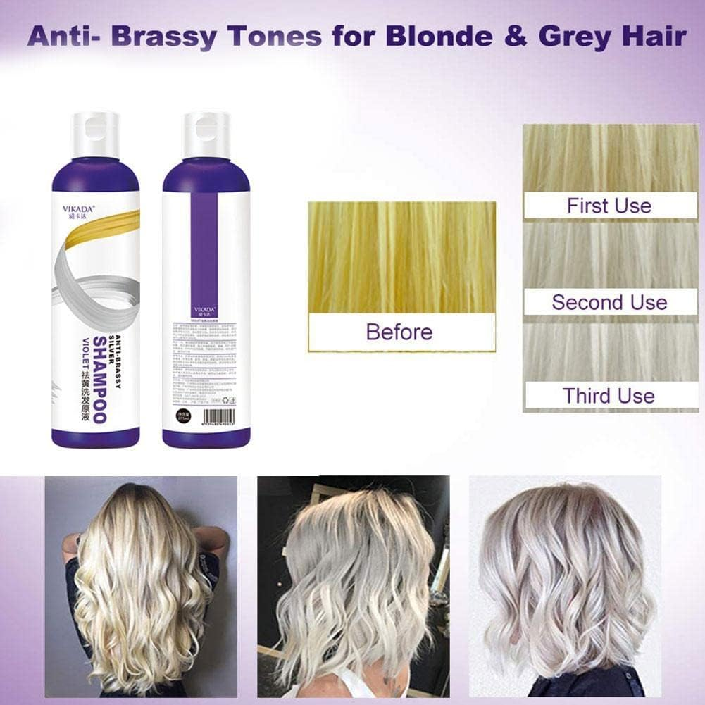 275Ml Shampoo Hair Dye Yellow Removing Linen Gray Silver Color Lock Shampoo Color Protecting for Silver Blonde Bleached Gray 2PCS image number 3