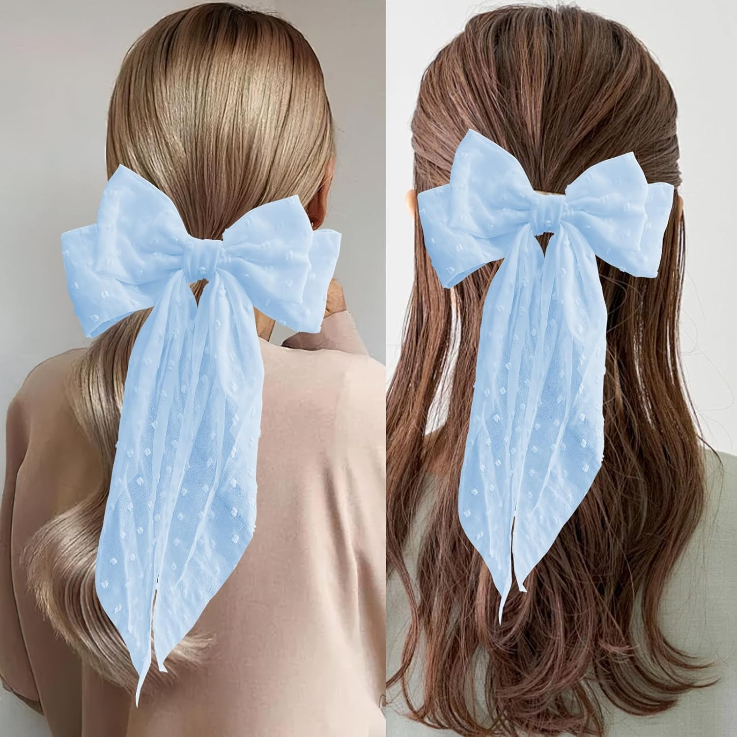 Large Satin Blue Bows - Oversized French Hair Clip Set for Birthday, Wedding, Christmas - Blue image number 5