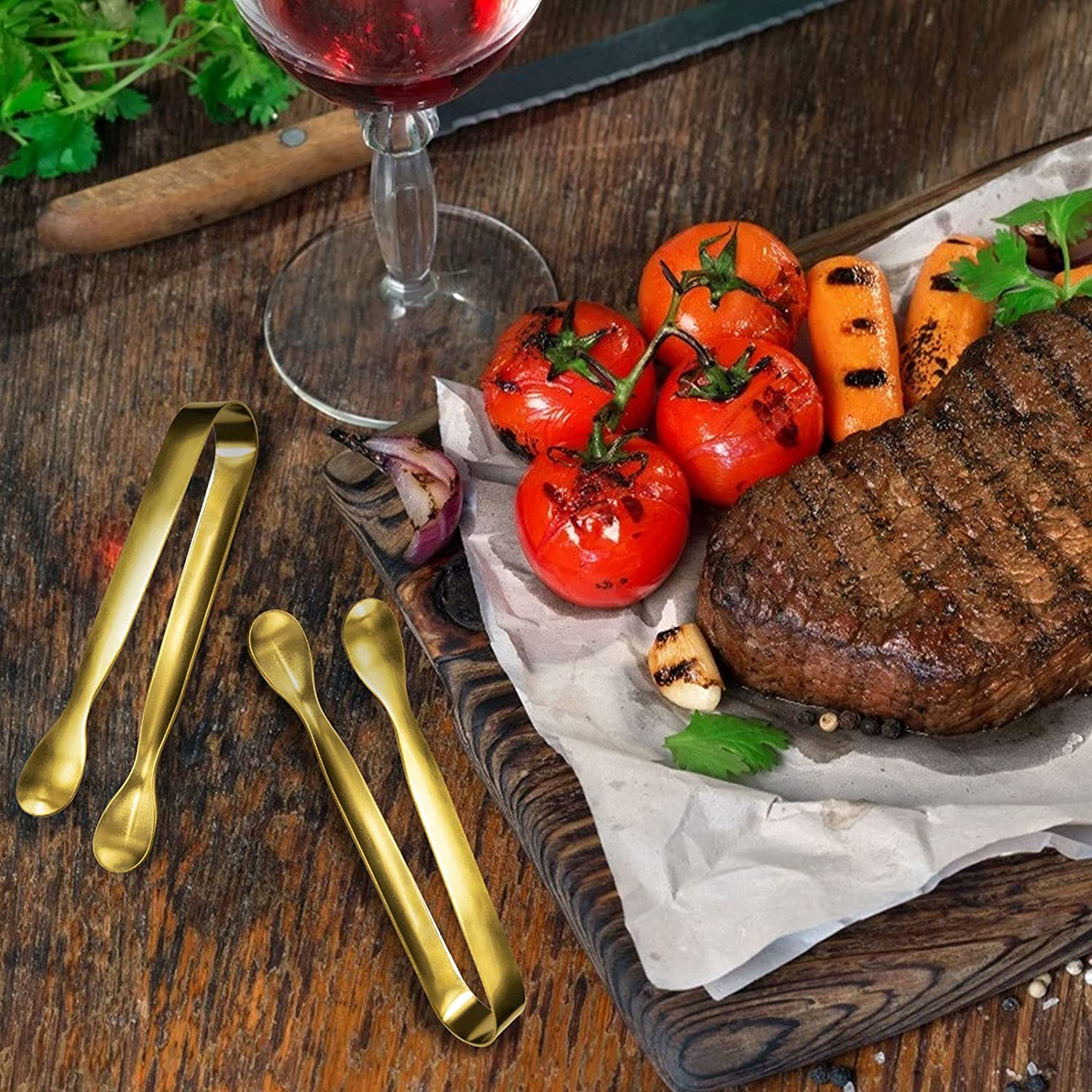 JCREN 12 Pcs Serving Tongs, Small Serving Utensils for Parties Catering Gold Tongs, Food-Grade 304 Stainless Steel Mini Serving Tongs Appetizer Tongs for Tea Party Coffee Bar, 4" Sugar Tongs - Gold image number 1