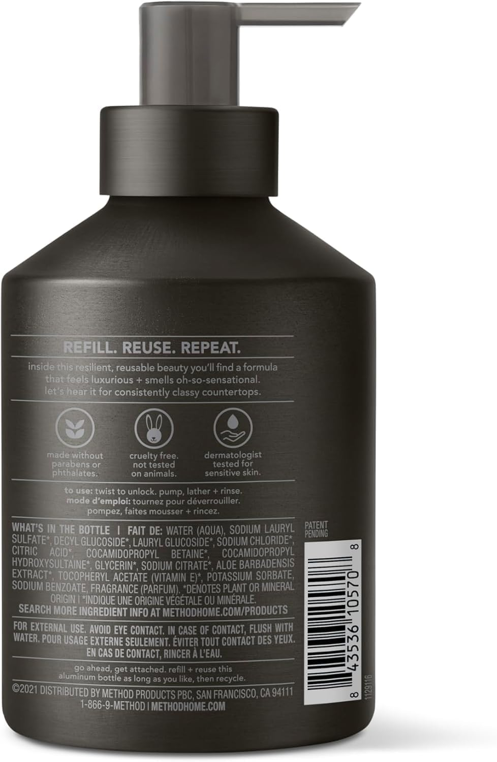 Method Gel Hand Soap, Vetiver + Amber, Reusable Black Aluminum Bottle, Biodegradable Formula, 12 Oz (Pack of 3) image number 1