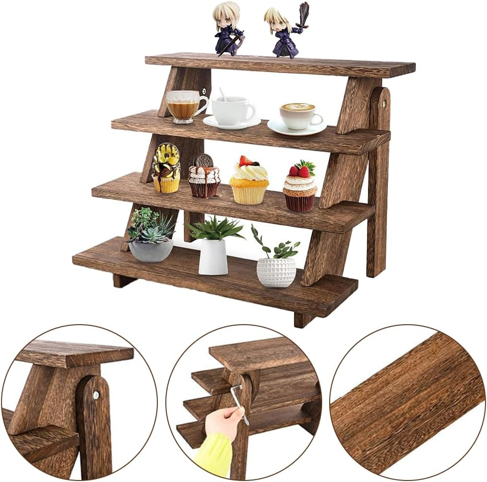 4-Tier Wooden Display Shelf, Desktop Tiered Plant Stand, Space-Saving Tabletop Organizer Rack, for Small Spaces Books & Decor (43 X 33.5 X 34.5CM) image number 1