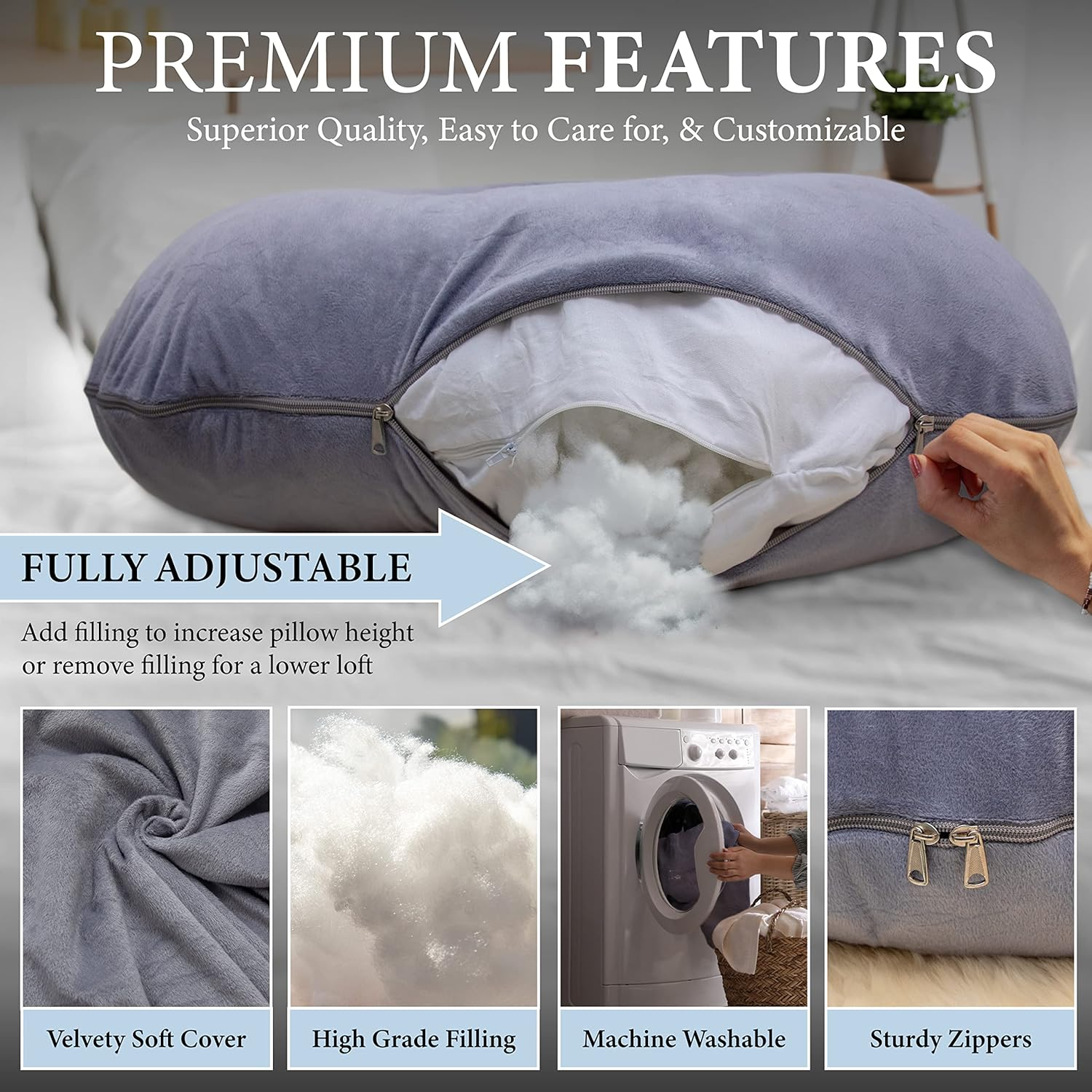 Pharmedoc Pregnancy Pillows, U-Shape Full Body Pillow -Removable Cover Jumbo Size - Grey - Pregnancy Pillows for Sleeping - Body Pillows for Adults, Maternity Pillow and Pregnancy Must Haves image number 4