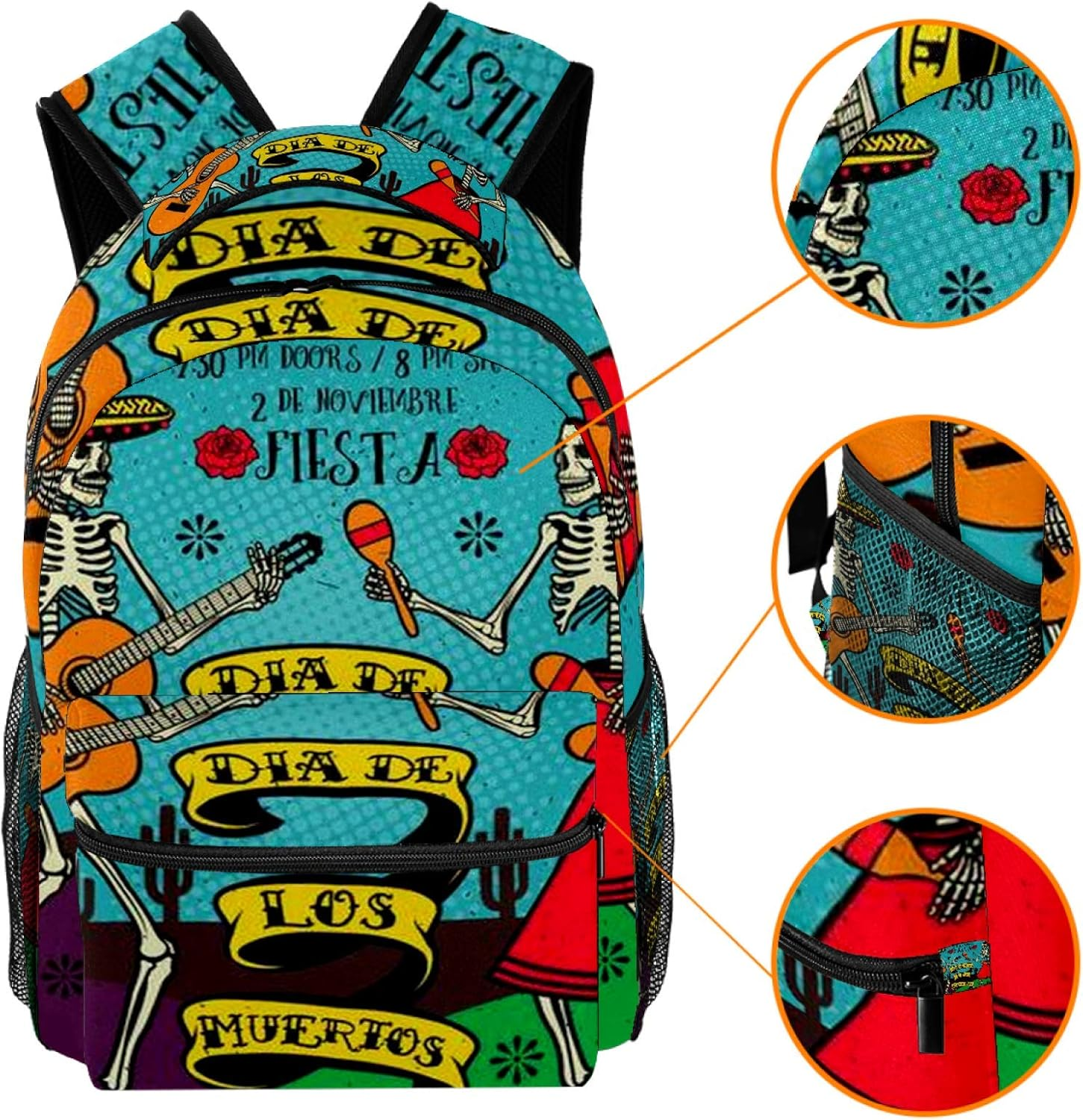 Students Backpack Day of the Dead Skeleton Dance Casual Backpack for Girls and Boys Bookbag School Bag Travel Daypack