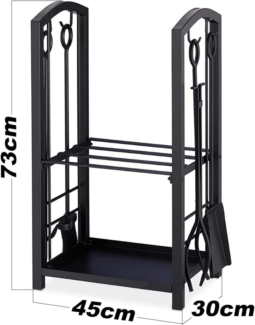 Firewood Rack with 4 Tools Set - Heavy Duty Steel Log Holder Includes Poker, Brush, Shovel & Tongs | Rust-Resistant Indoor/Outdoor Use (73Cm X 30Cm X 45Cm) image number 6