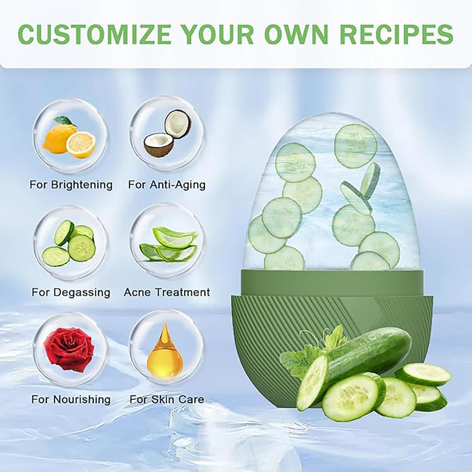 EOMECUIGAO Ice Cube Roller Massager Silicone Ice Roller Massage Lift Firm & Brighten Face (Green) - Pink image number 4