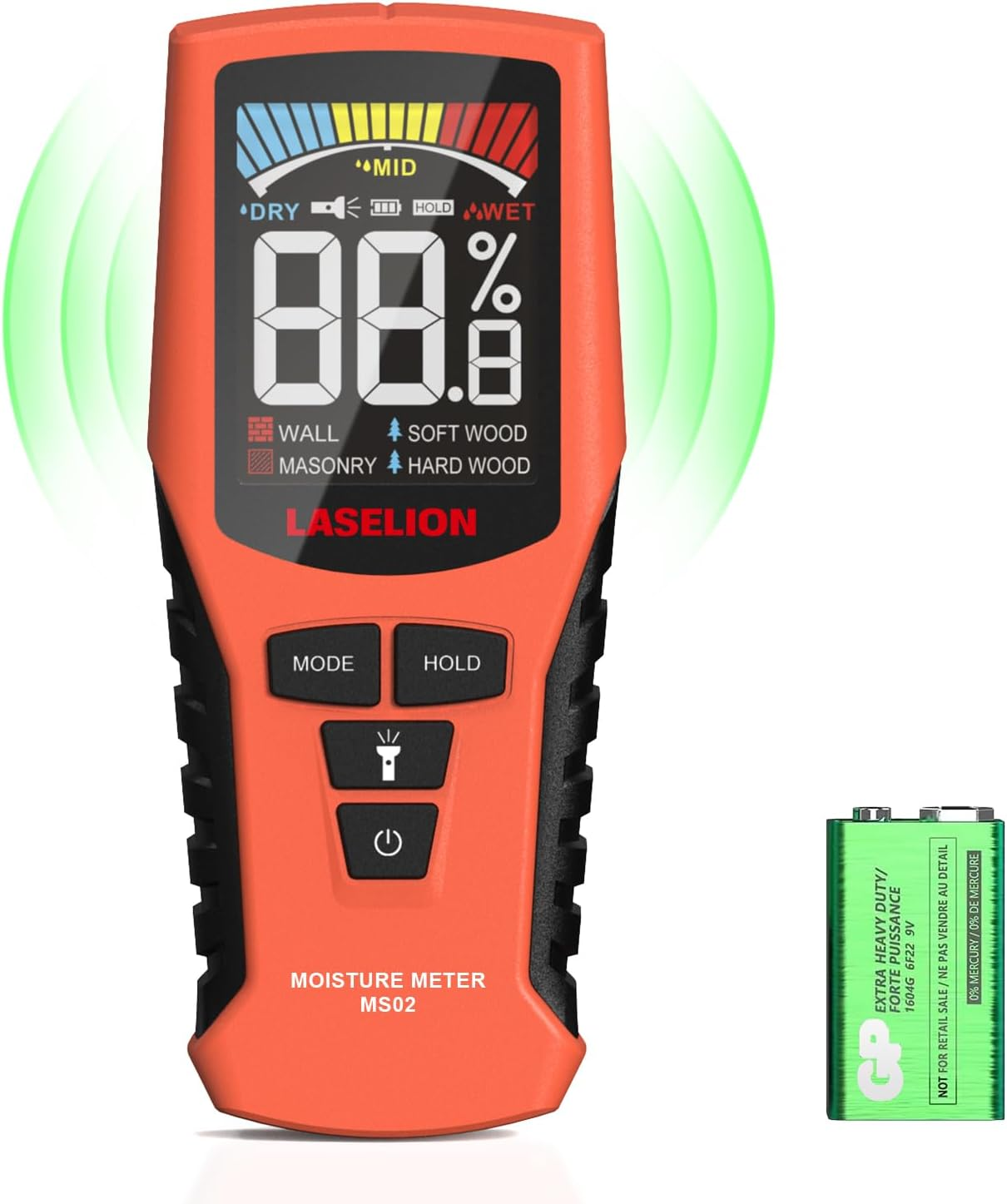 Pinless Moisture Meter MS02 Non-Destructive Wood Moisture Meter Detector with Large LCD Display, Batteries, 4 Modes for Wood, Firewood,Walls,Building Materials image number 3
