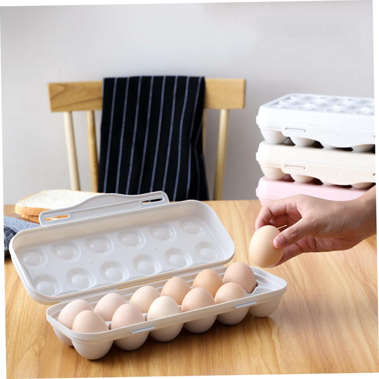 Jojofuny 2Pcs Storage Container Stackable Khaki Holder for Refrigerator Material for Kitchen Organization - Pink image number 3