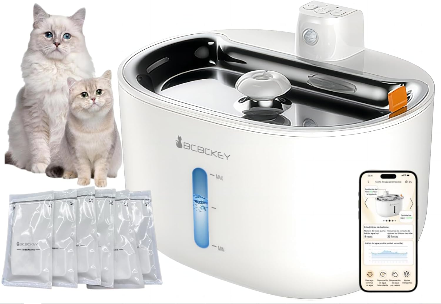 BCBCKEY Pack of 6 Cat Fountain Filter, 3L Cat Fountain Filter, Dog Fountain Filter, Pet Fountain Filter, Filter with Multiple Filter System image number 3