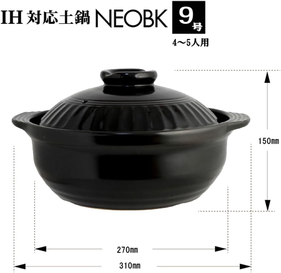 Living NEO 110370 Earthpot No. 9, 12.2 Inches (31 Cm), Compatible with Induction and Gas Fires, for 4-5 People, Black