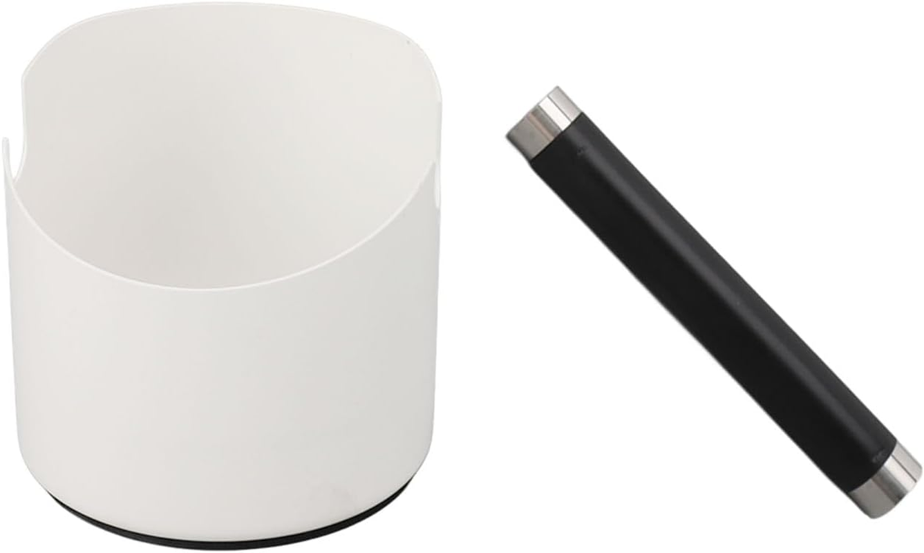 Stainless Steel Coffee Grounds Knock Box, 4.5 Inch Coffee Knock Box with Removable Knock Bar for Home (White)