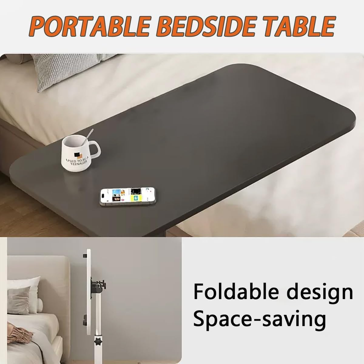 Mobile Overbed Table with Wheels, Height Adjustable Laptop Table with Shelf, Portable Rotate 360 ​​Degrees Home Office Desk Computer Standing Desk Cart with Tray for Work Study Reading (Black) image number 5