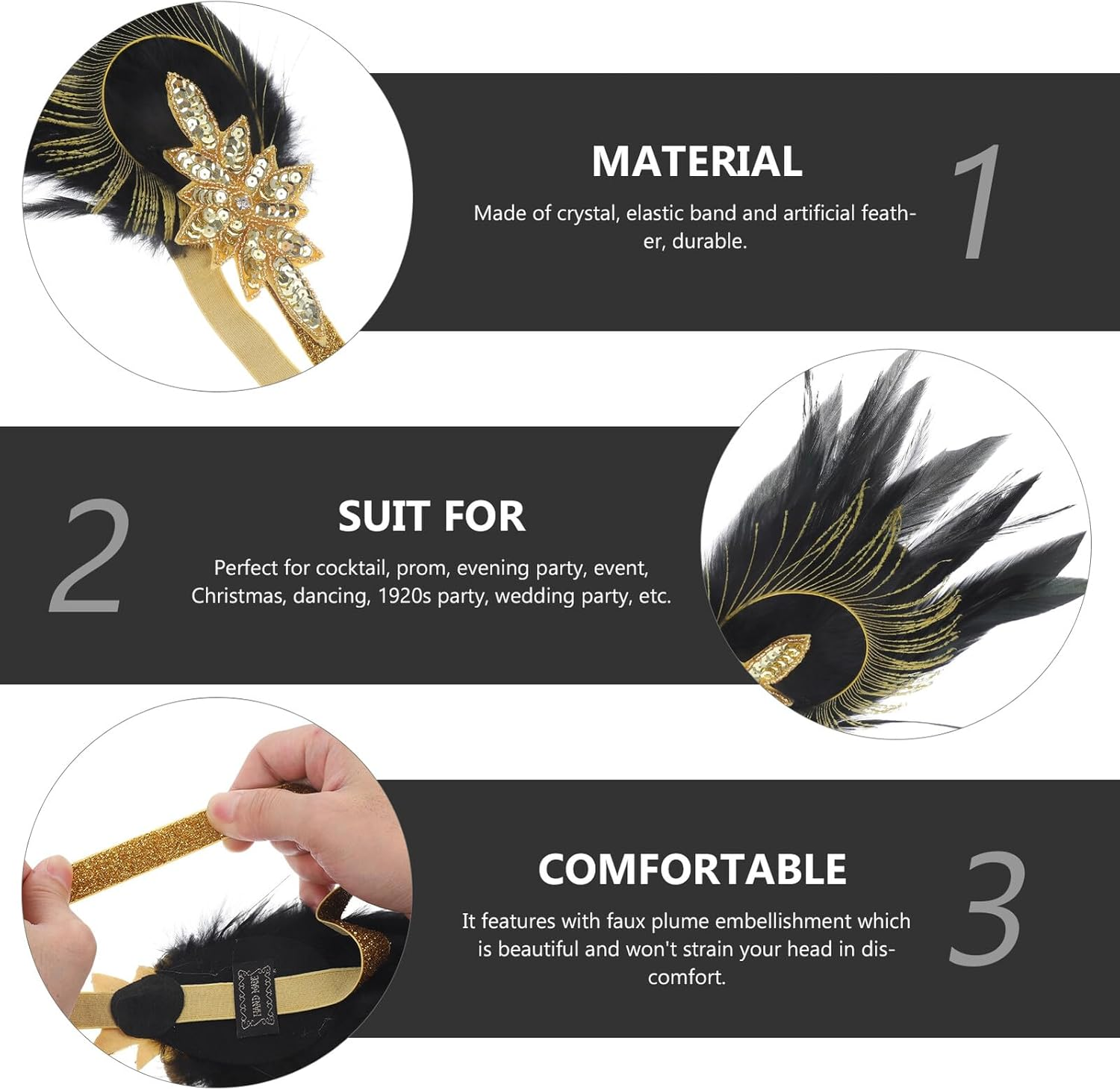 Plume Headband for Women Vintage Flapper Accessories for Roaring Costume Parties Wedding Dancing Headpiece Stylish Hair Accessories image number 1