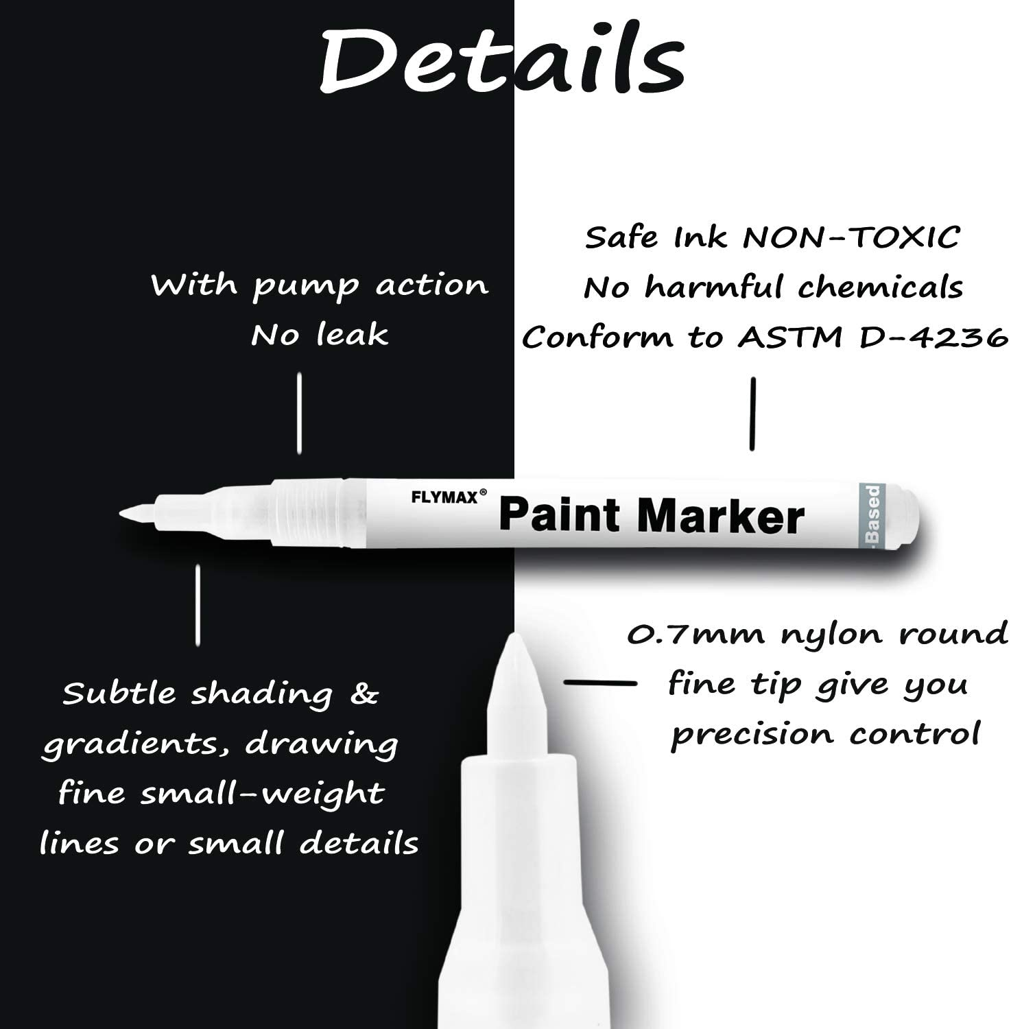 White Marker, 6 Pack 0.7Mm Acrylic White Permanent Marker White Paint Pens for Wood Rock Plastic Leather Glass Stone Metal Canvas Ceramic Marker Extra Very Fine Point Opaque Ink Water Based image number 6