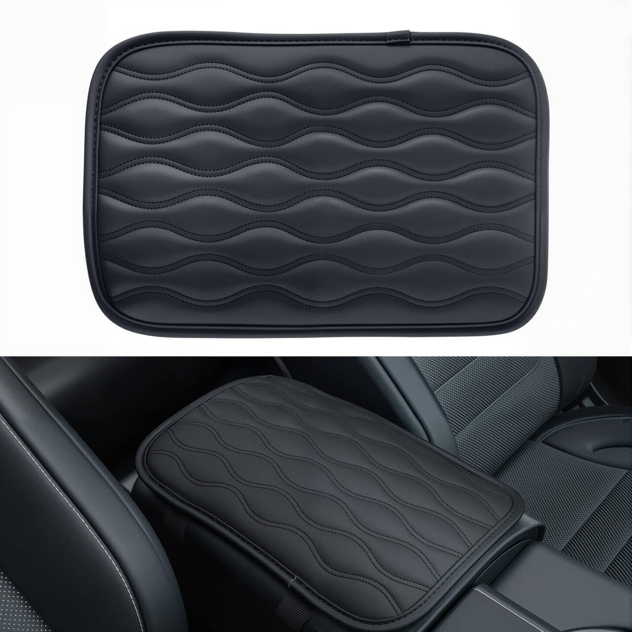 Amiss Auto Center Console Pad, Universal Waterproof Armrest Seat Box Cover, Car Interior Accessories, Leather Auto Armrest Cover Protector for Most Vehicle, SUV, Truck (Black) - Beige2 image number 7