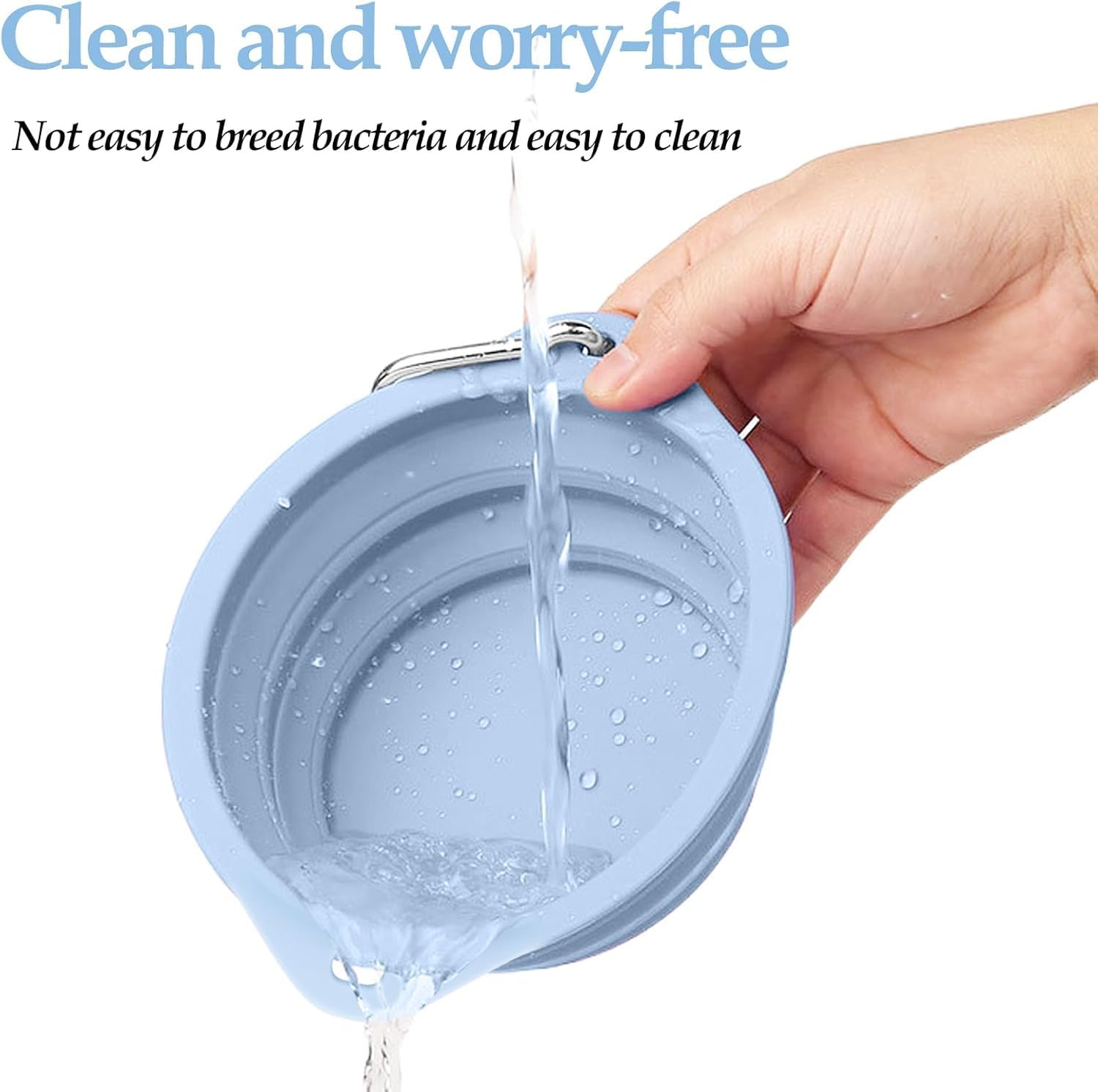 Pack of 2 Foldable Travel Bowls, Leak-Proof Dog Bowls, Foldable Silicone Water Bowl for Dogs on the Go and Pets for Water and Food (Pink, Blue) image number 2