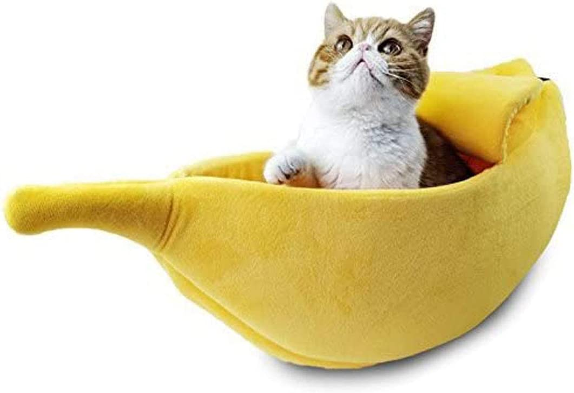 QKWSUGER Cute Banana Cat Bed House Large Size, Pet Bed Cave Soft Cat Cuddle Bed, Lovely Pet Supplies for Cats Kittens Bed, Yellow (Yellow M) image number 6