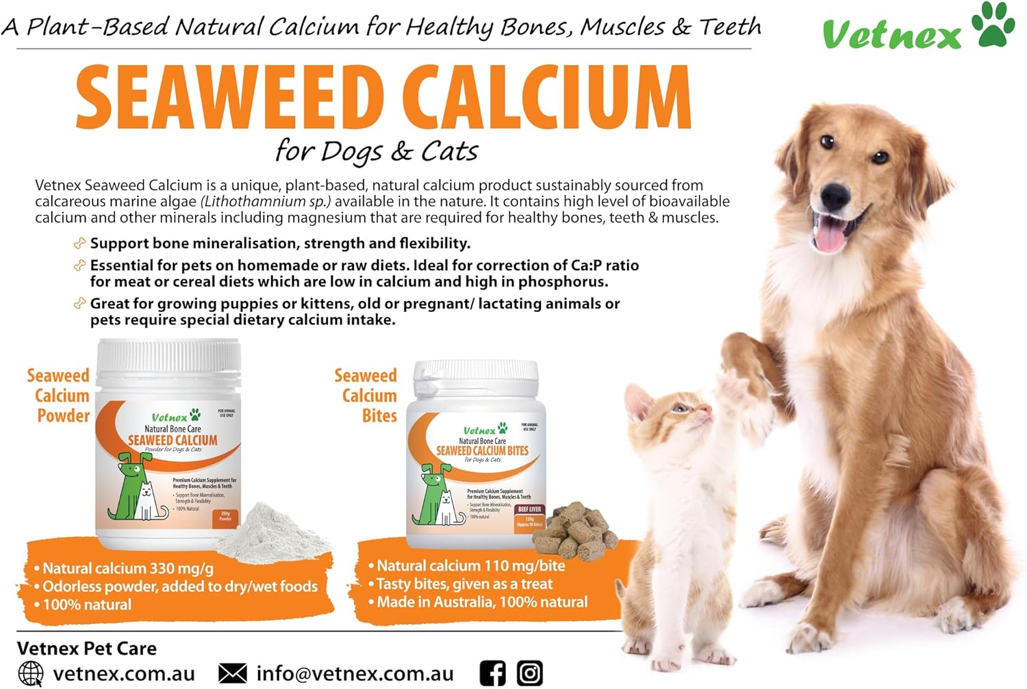 Vetnex Seaweed Calcium Powder for Dogs & Cats 200G image number 4