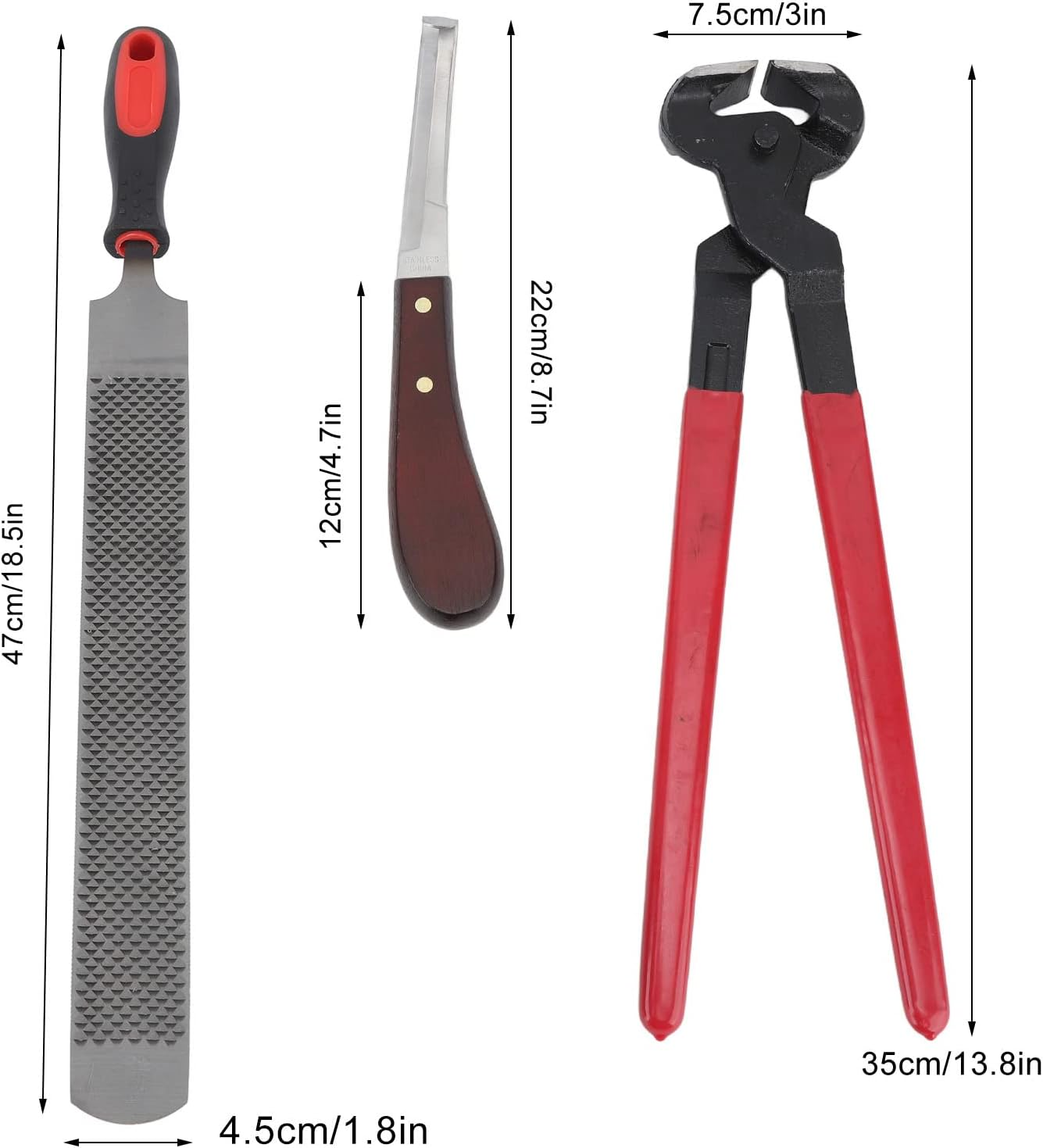 Horse Farrier Hoof Trim Tool, Double Sided File Horse Farrier Tool Kit Farrier Tool Kits Hoof Trimmer Tool Professional Horseshoe Pliers Nipper for Horses Cattle Sheep Donkeys image number 3