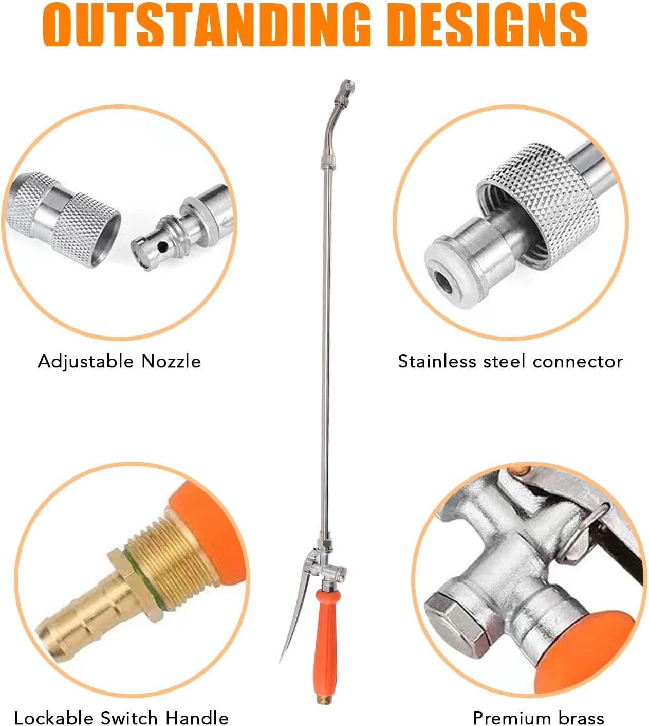 29 Inches Sprayer Wand, Stainless Steel Sprayer Wand Replacement, Adjustable Universal Sprayer Wand Multifunctional Watering Wand with Copper Nozzle for Watering Plant Cleaning Car image number 4