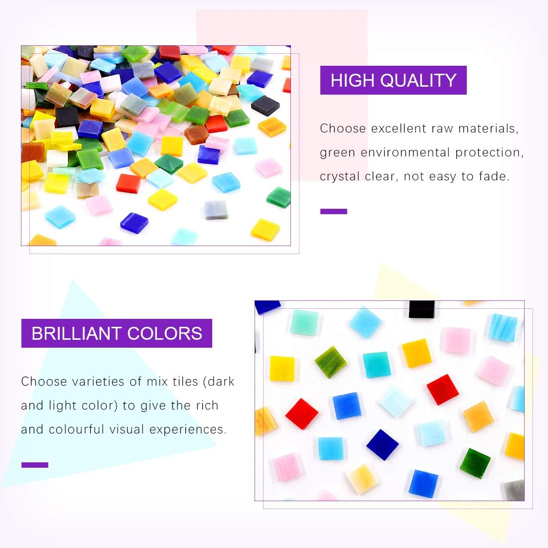 Swpeet 1 Pound Mosaic Tiles Mixed Color Mosaic Glass Pieces with Organizing Container, Genuine Mosaic Tiles Glass Pieces Mosaic Perfect for Home Decoration Crafts Supply (Panchromatic, Square)