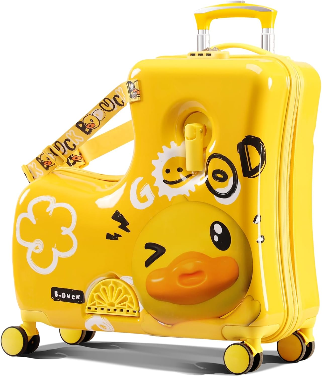 AO WEI LA OW Kids' Lightweight Ride on Luggage with Spinner Wheels & Foldabe Design, Pink, 20"+ Aged 1-3 Toddler, Yellow Good image number 5