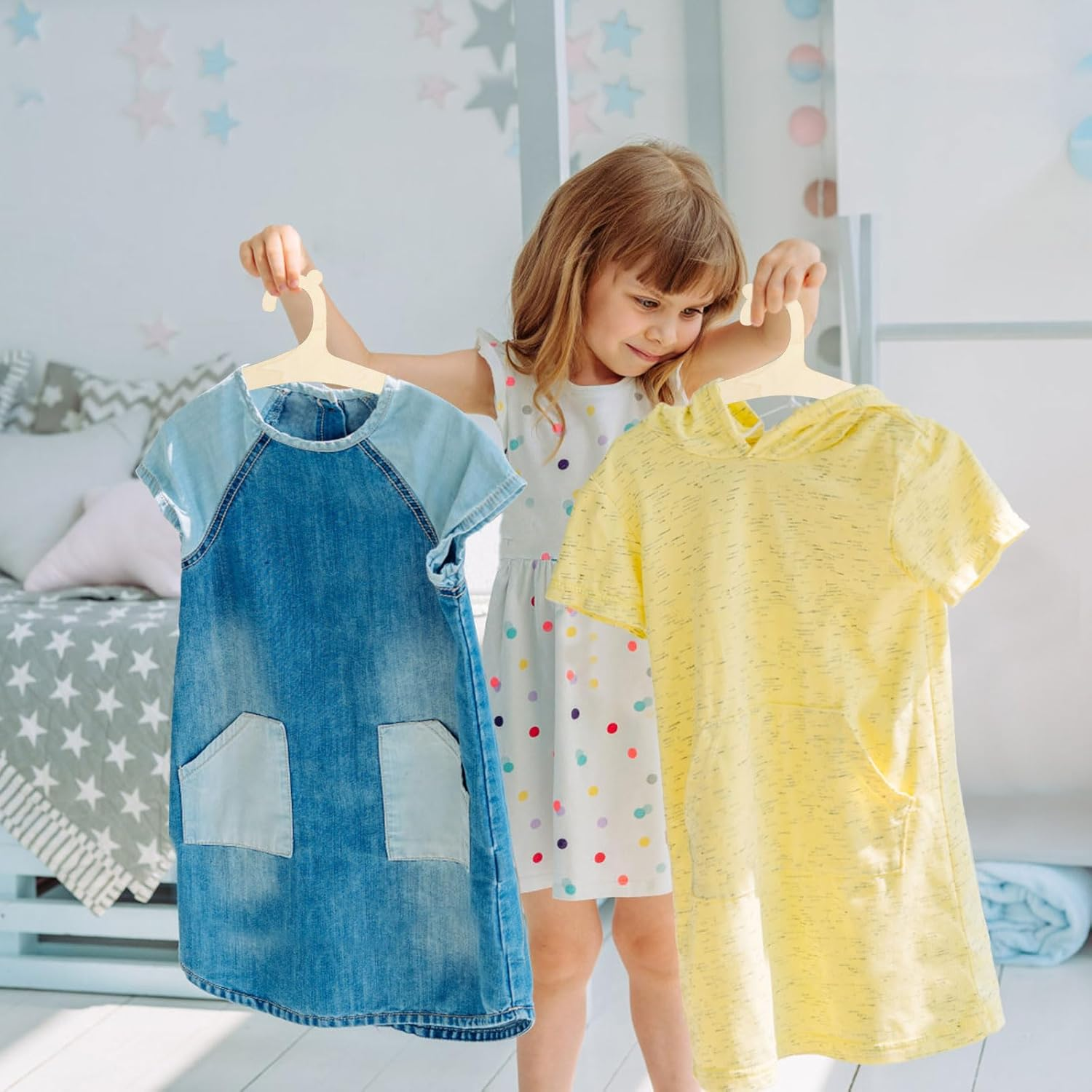 20 Packs Kids Wooden Hangers, Wooden Baby Hangers for Baby Clothes 9 Inch Mini Toddler Children Clothes Hanger Cute Crown/Bear/Rabbit Ear Baby Girl Boy Hanger Toddler Infant Hanger for Baby (Style A) image number 4