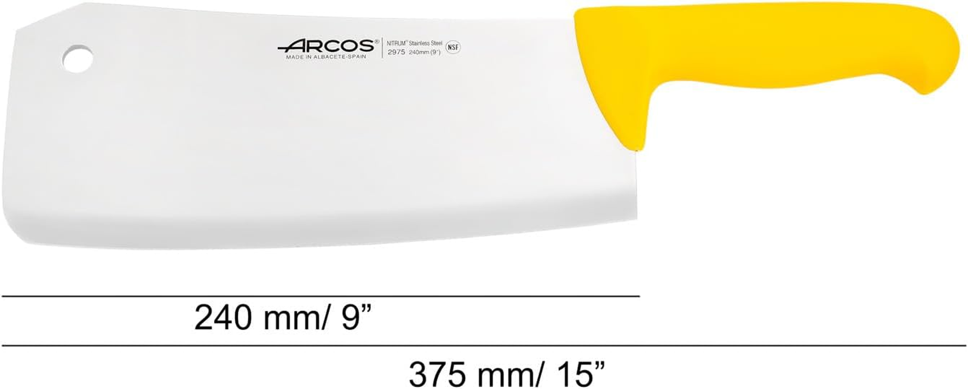Arcos Cleaver Knife 9 Inch Nitrum Stainless Steel and 240 Mm Blade. Professional Butcher Knife. Ergonomic Polypropylene Handle. Series 2900. Color Yellow image number 4