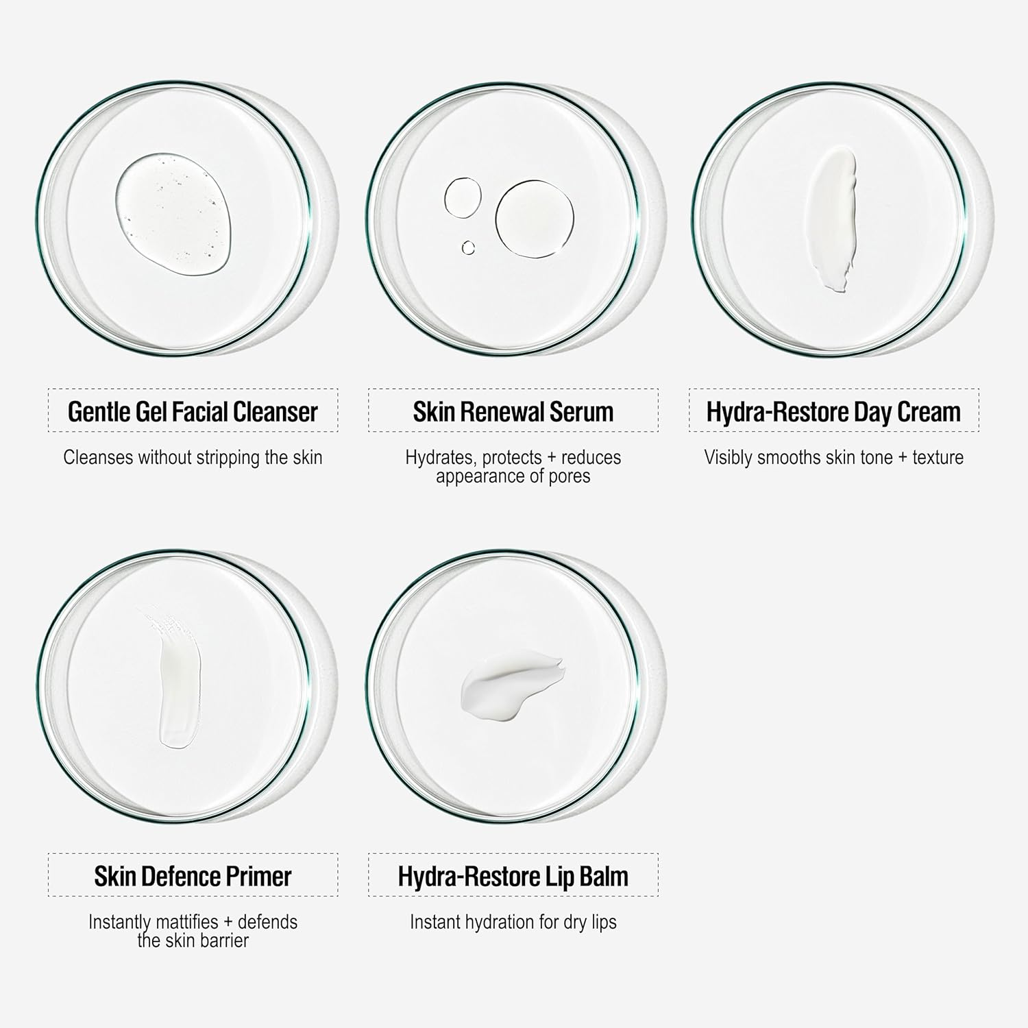 Grown Alchemist the Skincare Icons Holiday Set Kit, Hydra-Restore Lip Balm, Gentle Gel Facial Cleanser, Hydra-Restore Day Cream, Skin Renewal Serum & Skin Defense Primer.