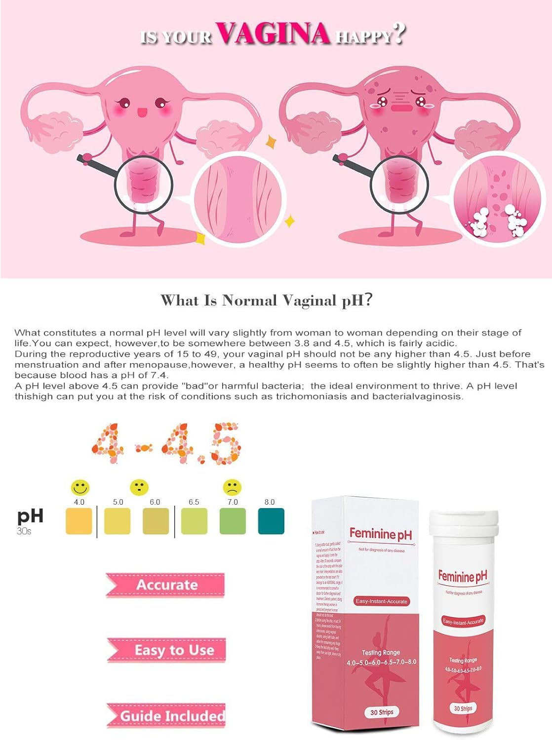 Ph Balance Test Strips, Vaginal Health Ph Test Strips, Feminine Ph Test, Monitor Vaginal Intimate Health & Prevent Infection | Accurate Acidity & Alkalinity Balance [50Ct] image number 5