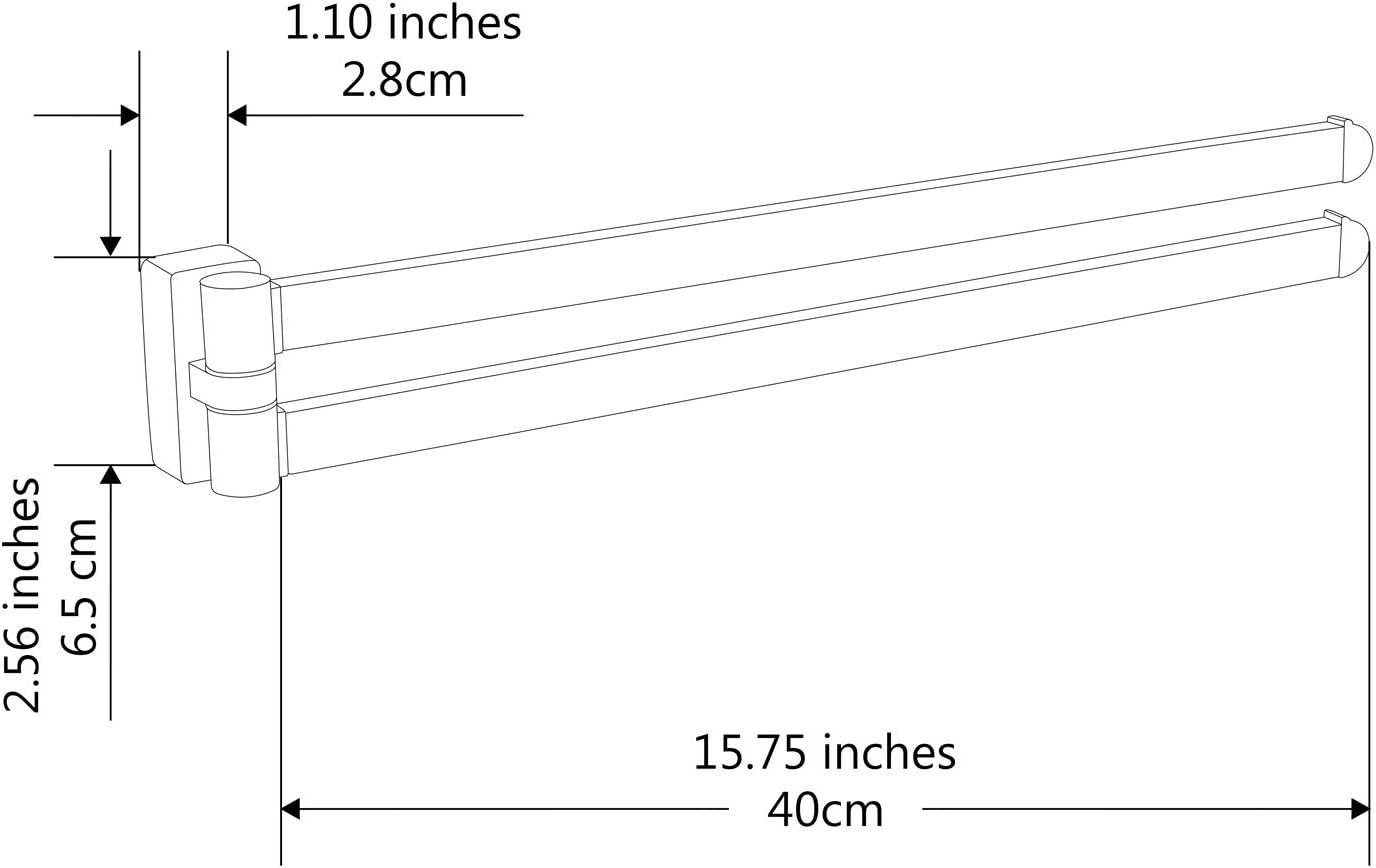 Swivel Towel Bar Brushed Nickel,Two Arms 18 Inches Wall Mount Towel Hanger Holder for Bathroom Organizer - Black image number 2