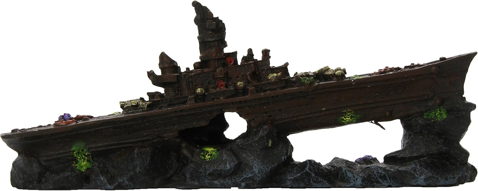 Penn-Plax Battleship Aquarium Ornament Multi-Color 4 in Small - PDS-030172048296