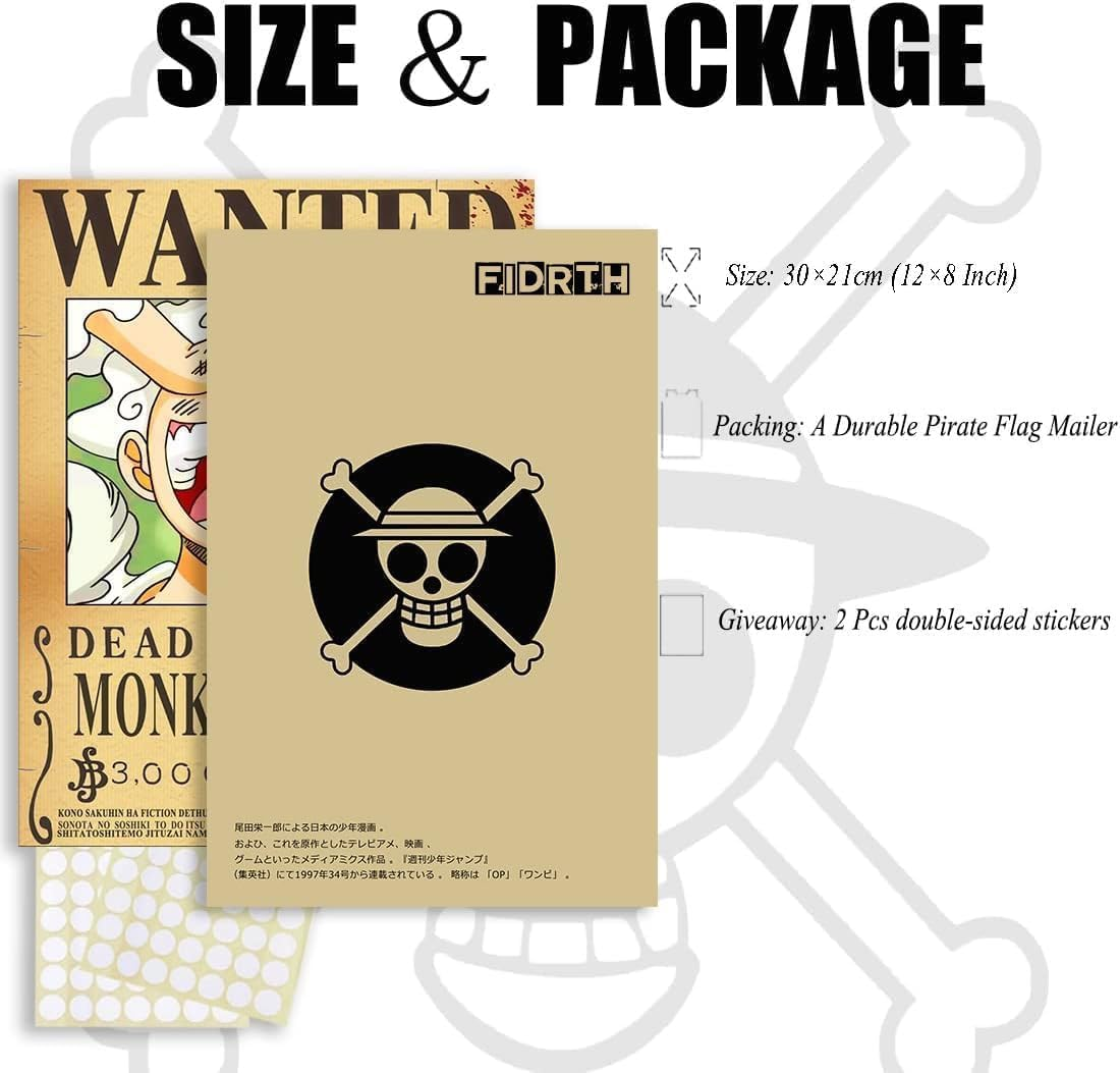 TYZZHOA 25PCS Anime One Piece Wanted Posters 30&times;21Cm, New Bounty Edition, Straw Hat Pirates Crew Nika Luffy 3 Billion, Zoro, Sanji, One Piece Anime Gifts(Retro) - Pack Of 11, Multicoloured image number 3