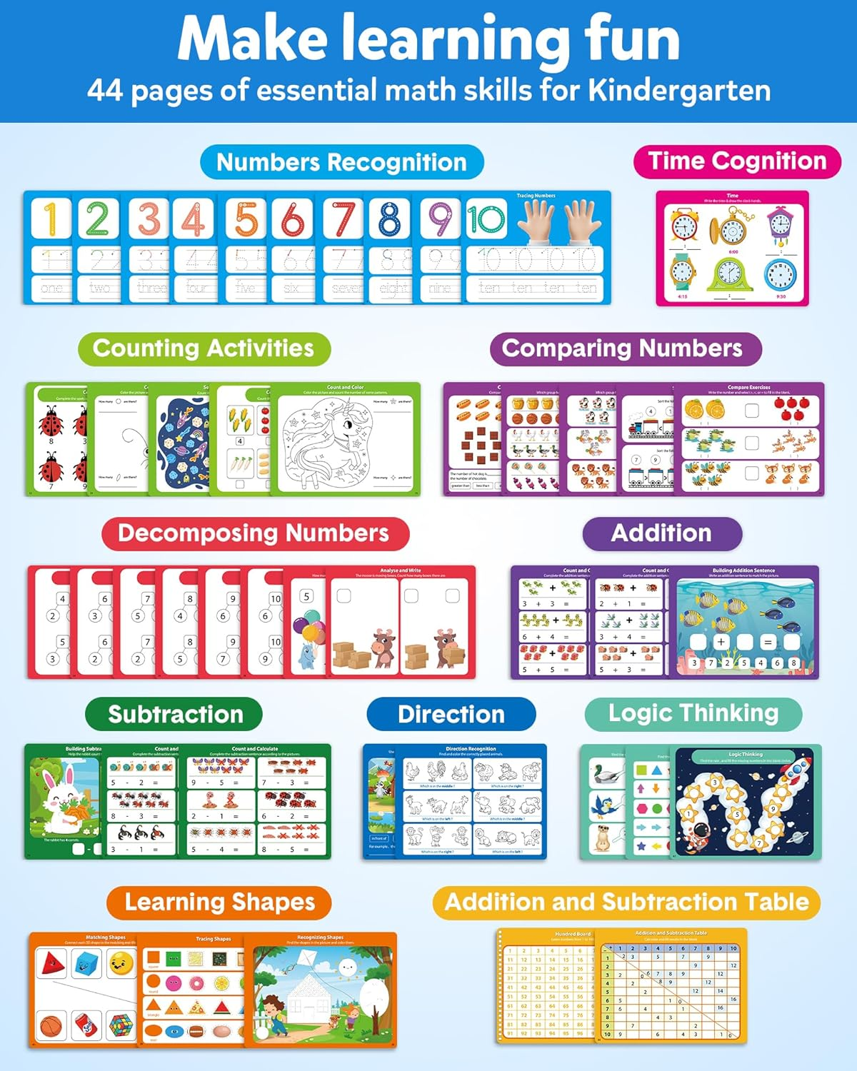 Coogam Math Learning Game Workbook for Counting Skills, Dry-Erase Number Tracing Handwriting Practice, Math Addition and Subtraction, Educational Travel Car Activities Gift Toy for Kids Age 3-8