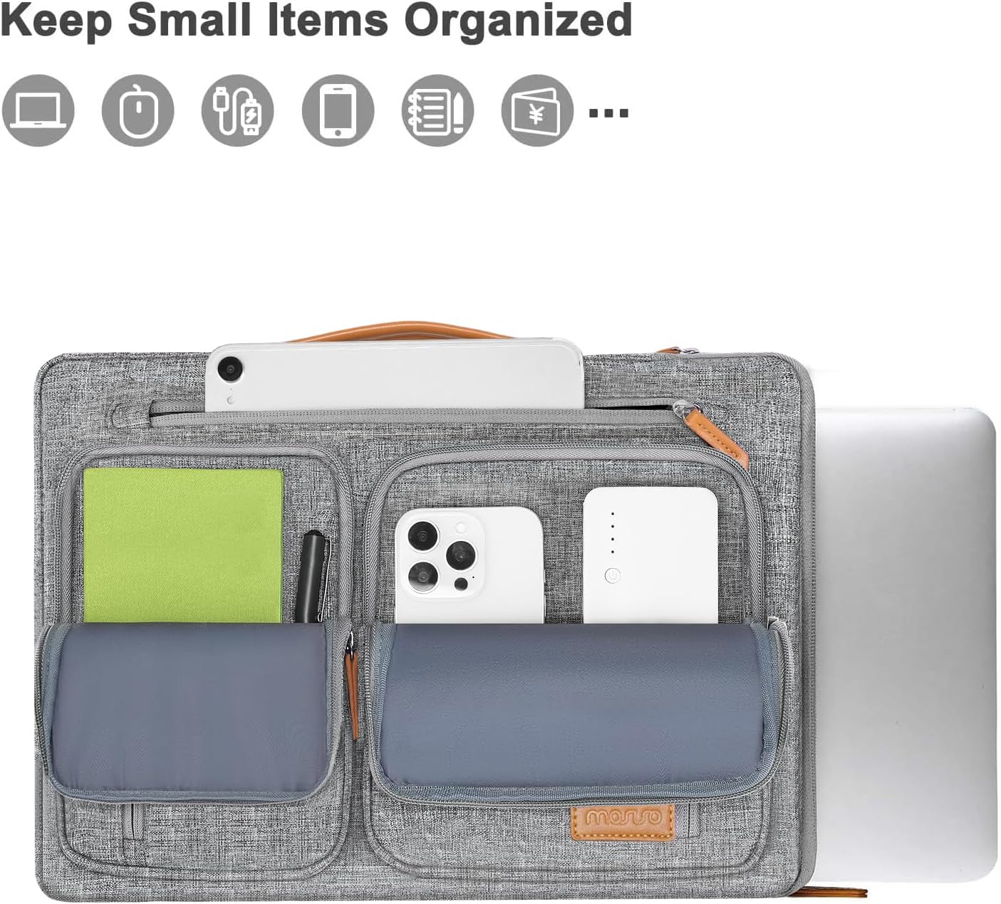 MOSISO 360 Protective Laptop Sleeve Case 15-15.6 Inch, Computer Bag Compatible with Macbook Pro 16, HP, Dell, Lenovo, Asus Notebook, Side Open Carrying Bag with 5 Accessory Pockets&Belt, Gray image number 3