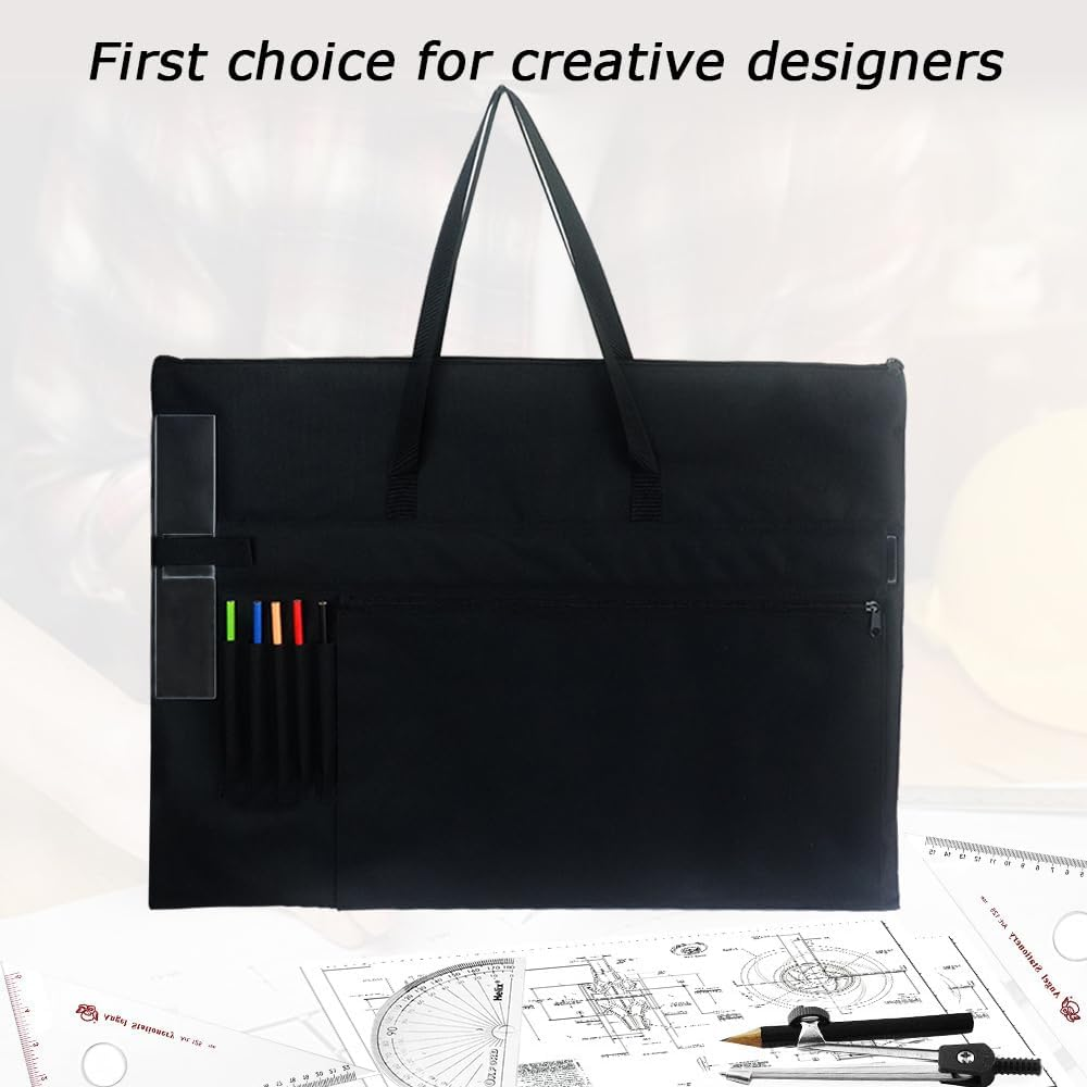 MOTRAIN Light Weight Art Potfolio Bag, Canvas Artist Potfolio Carry Shoulder Bag Case, Art Carrying Bag for Artwork, Posters, Sketching, and Drawing, 27.6 * 20.5 In, Black